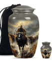 Cowboy Theme Large Urn With 1 Keepsake Urn