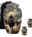 Cowboy Theme Large Urn With 2 Keepsake Urn