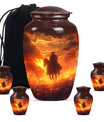 Cowboy Theme Large Urn With 4 Keepsake Urn