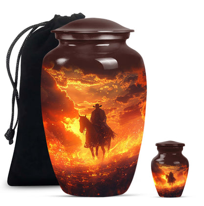 Cowboy Theme Large Urn With 1 Keepsake Urn