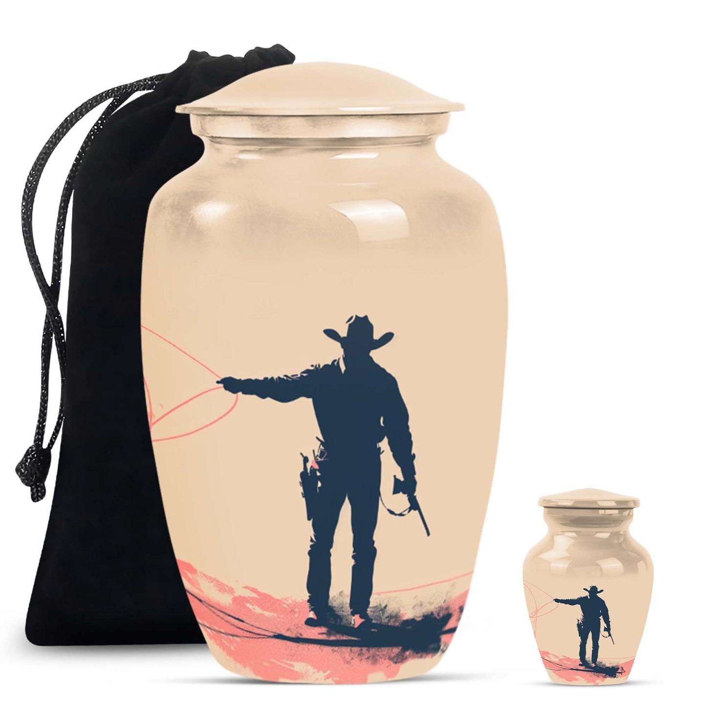 Cowboy Theme Large Urn With 1 Keepsake Urn