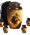 Cowboy Theme Large Urn With 4 Keepsake Urn