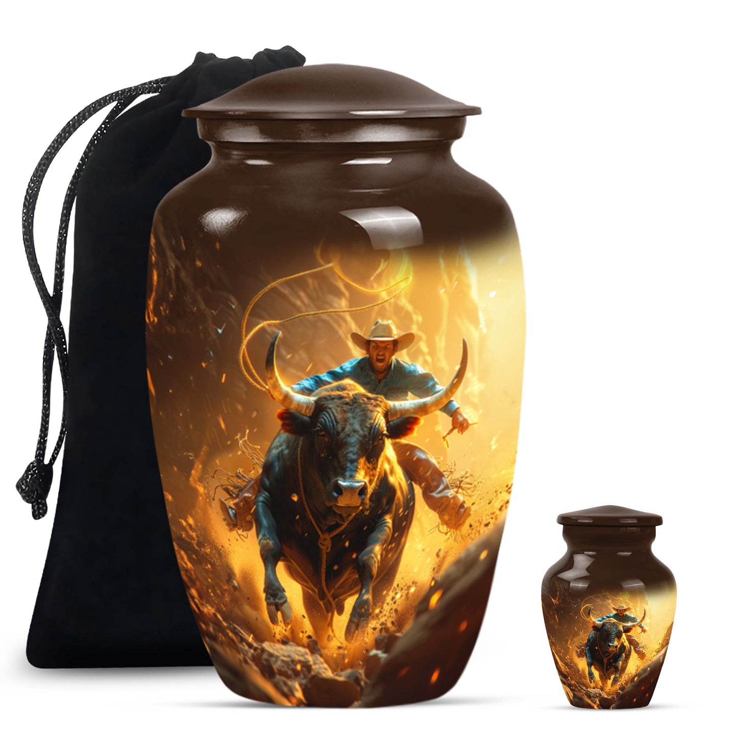 Cowboy Theme Large Urn With 1 Keepsake Urn