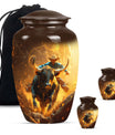Cowboy Theme Large Urn With 2 Keepsake Urn
