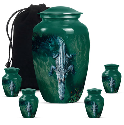 Alligator Theme Large Urn With 4 Keepsake Urn