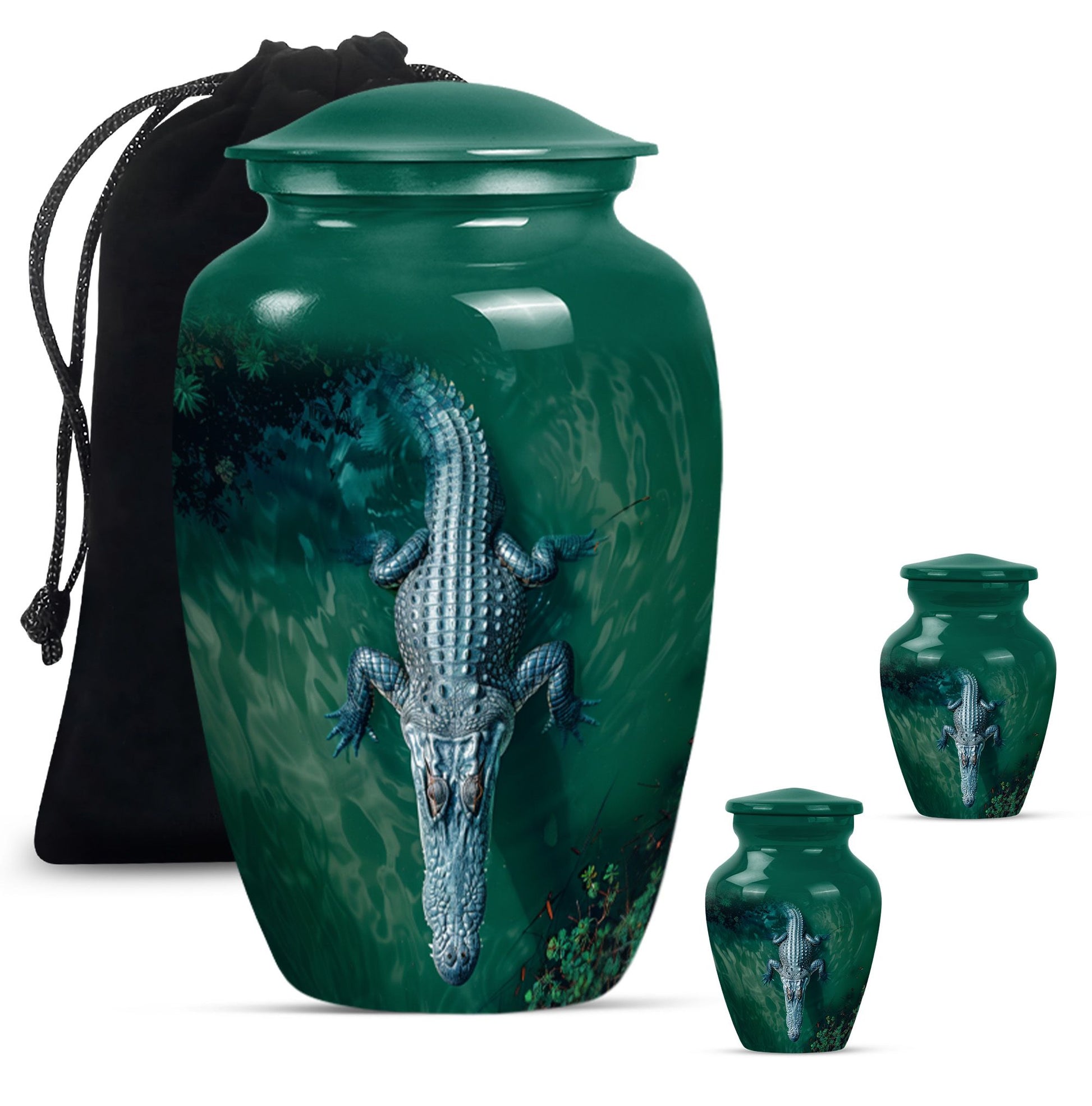 Alligator Theme Large Urn With 2 Keepsake Urn