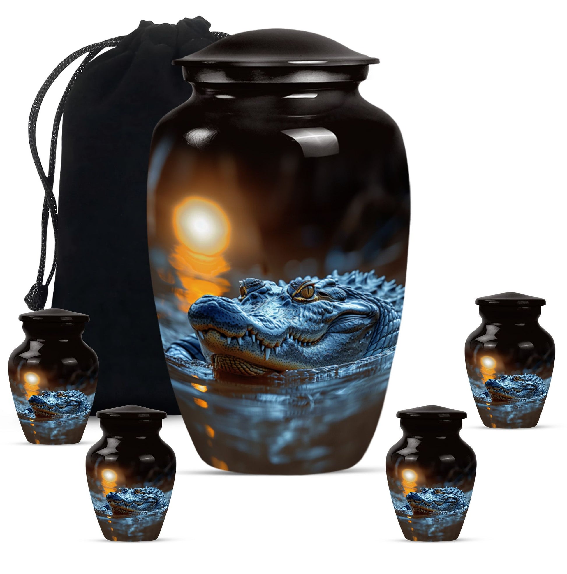Alligator Theme Large Urn With 4 Keepsake Urn