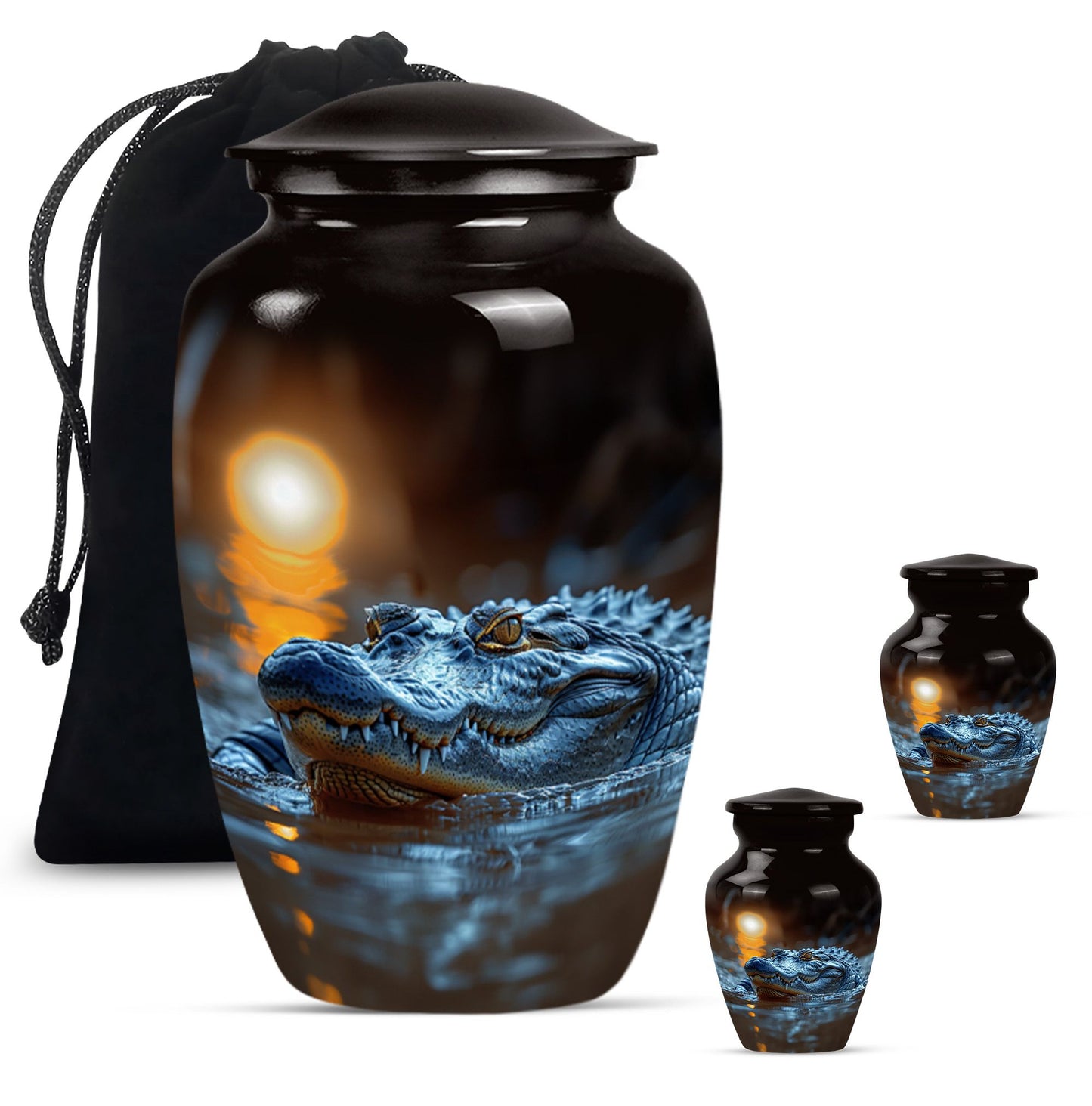 Alligator Theme Large Urn With 2 Keepsake Urn