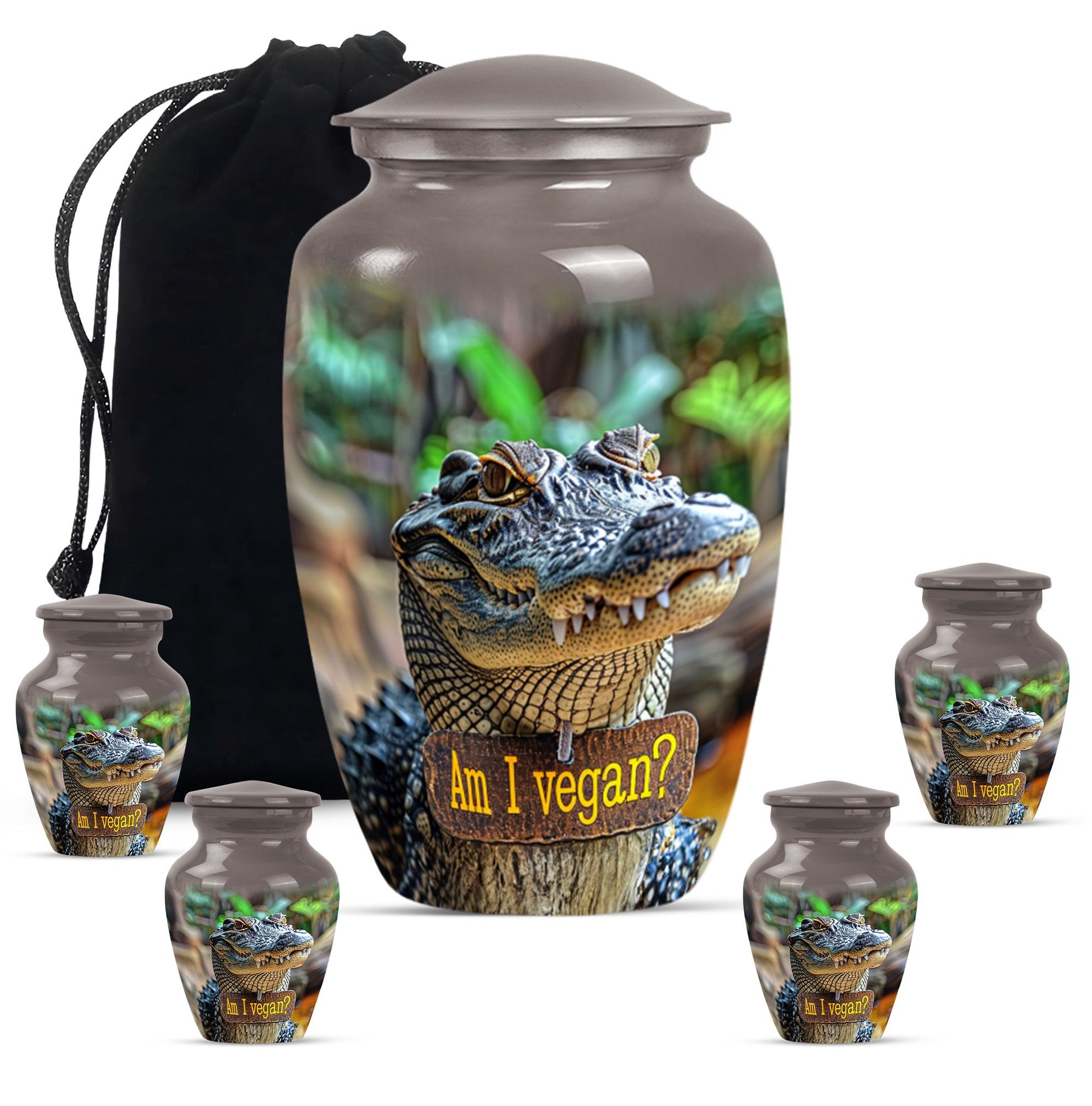 Alligator Theme Large Urn With 4 Keepsake Urn