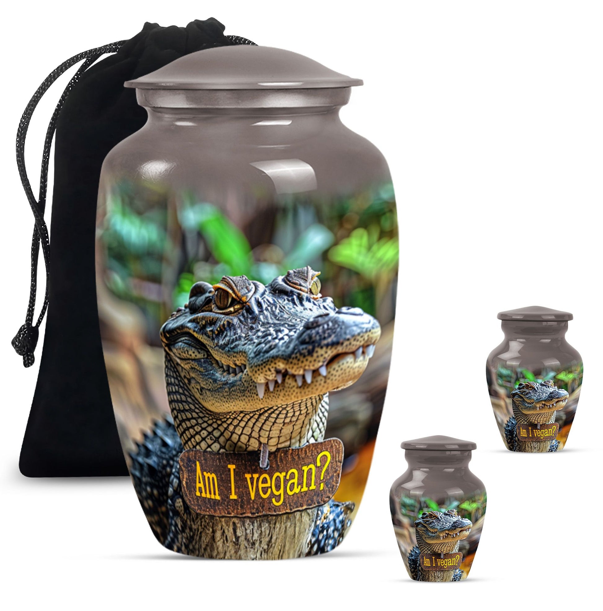 Alligator Theme Large Urn With 2 Keepsake Urn