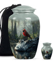 Cardinal Bird Theme Large Urn With 1 Keepsake Urn