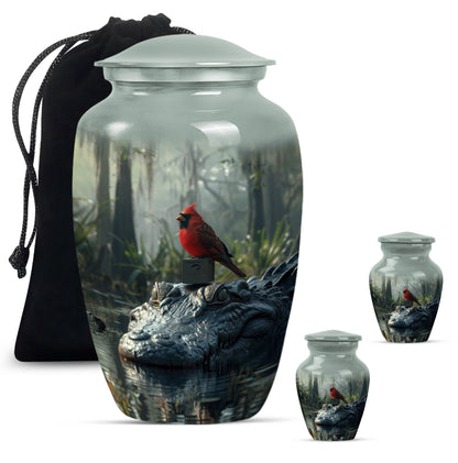 Cardinal Bird Theme Large Urn With 2 Keepsake Urn
