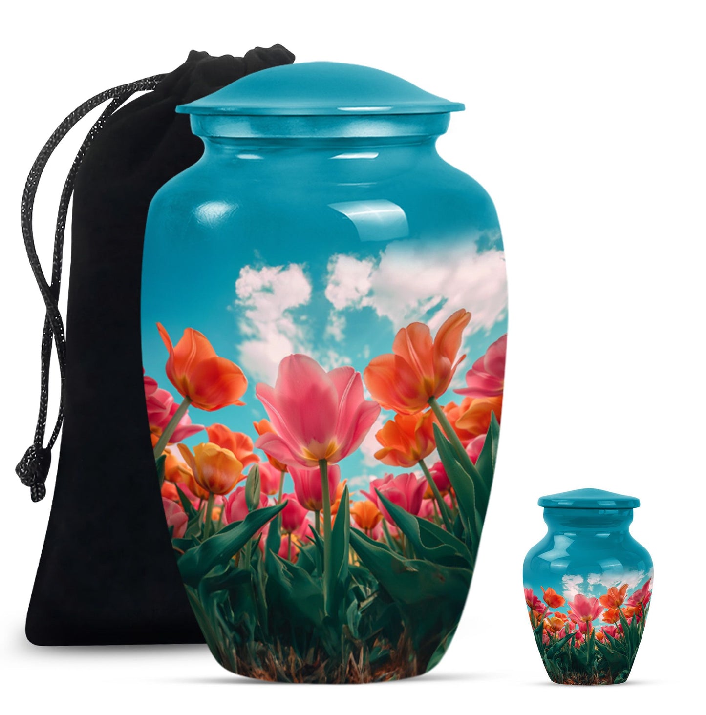 Tulip Theme Large Urn With 1 Keepsake Urn