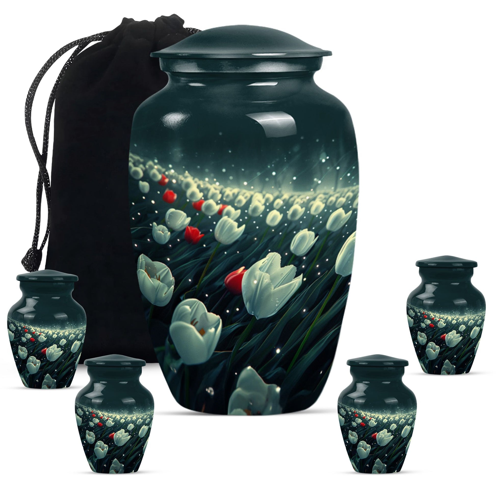 Tulip Theme Large Urn With 4 Keepsake Urn