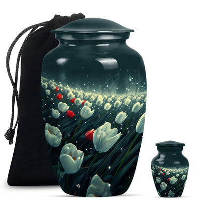 Tulip Theme Large Urn With 1 Keepsake Urn