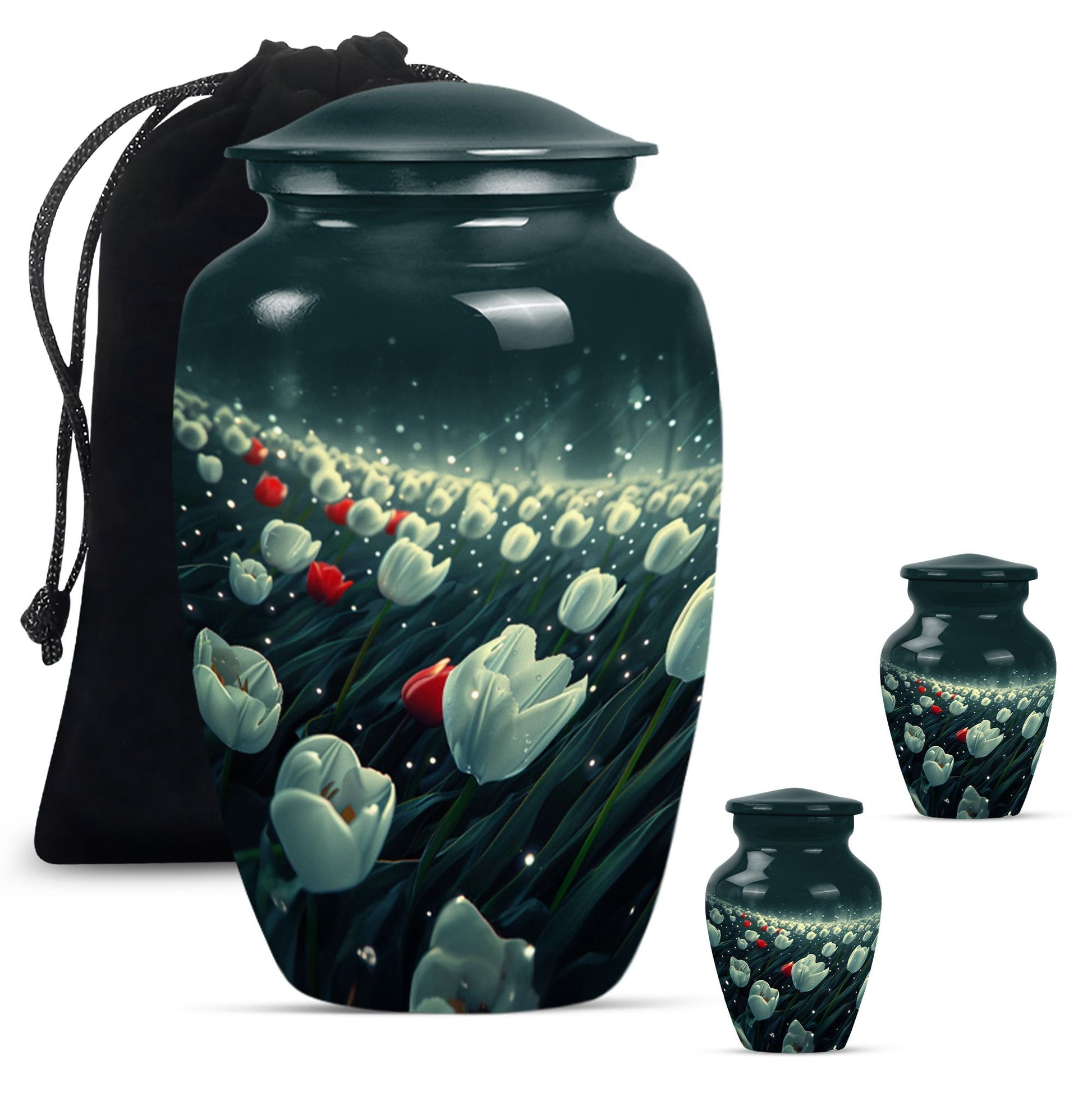 Tulip Theme Large Urn With 2 Keepsake Urn