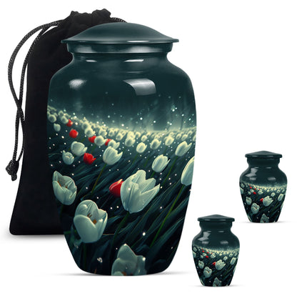 Tulip Theme Large Urn With 2 Keepsake Urn