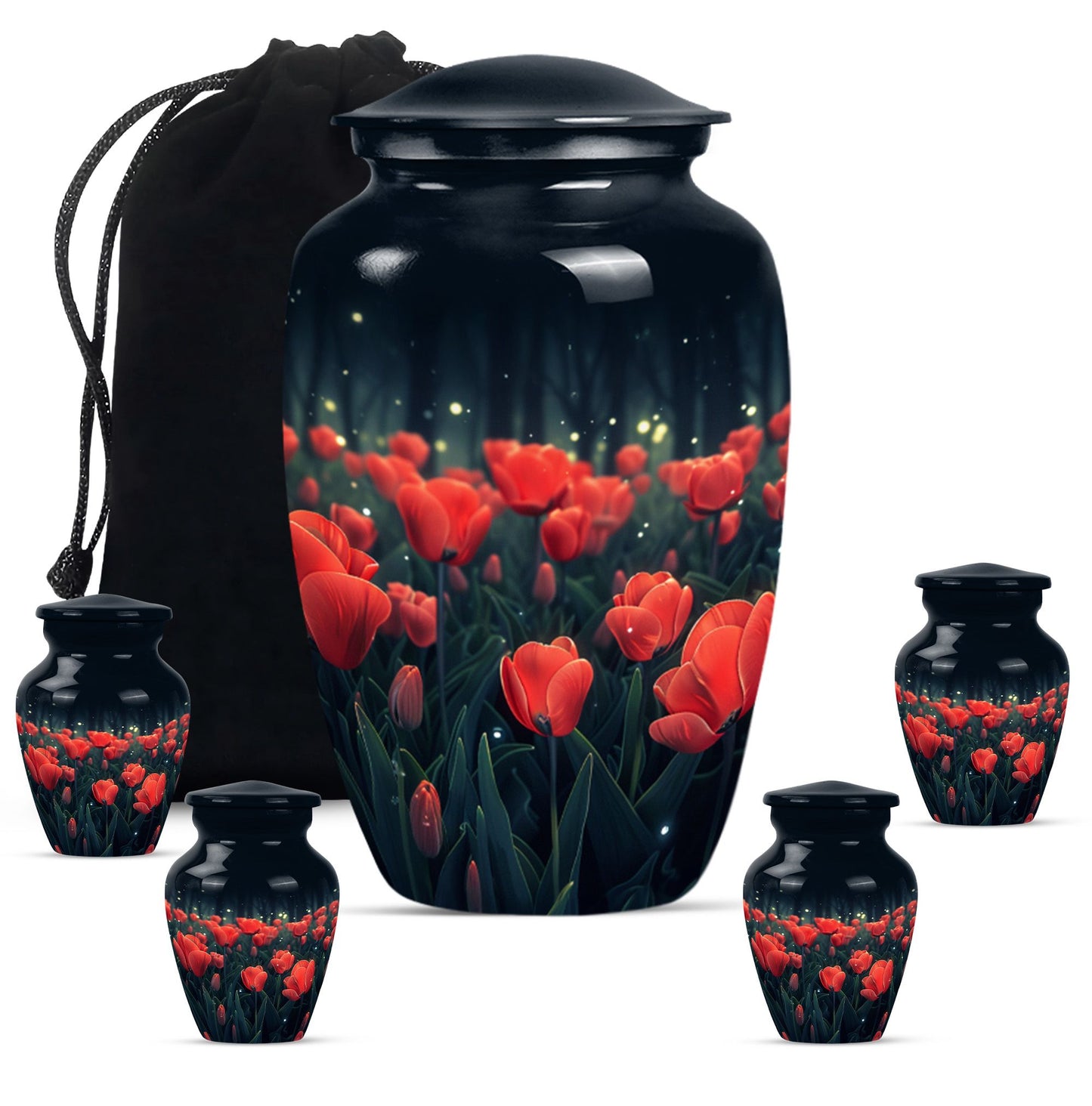 Tulip Theme Large Urn With 4 Keepsake Urn