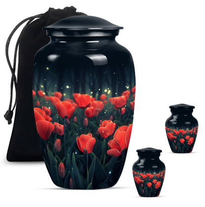Tulip Theme Large Urn With 2 Keepsake Urn
