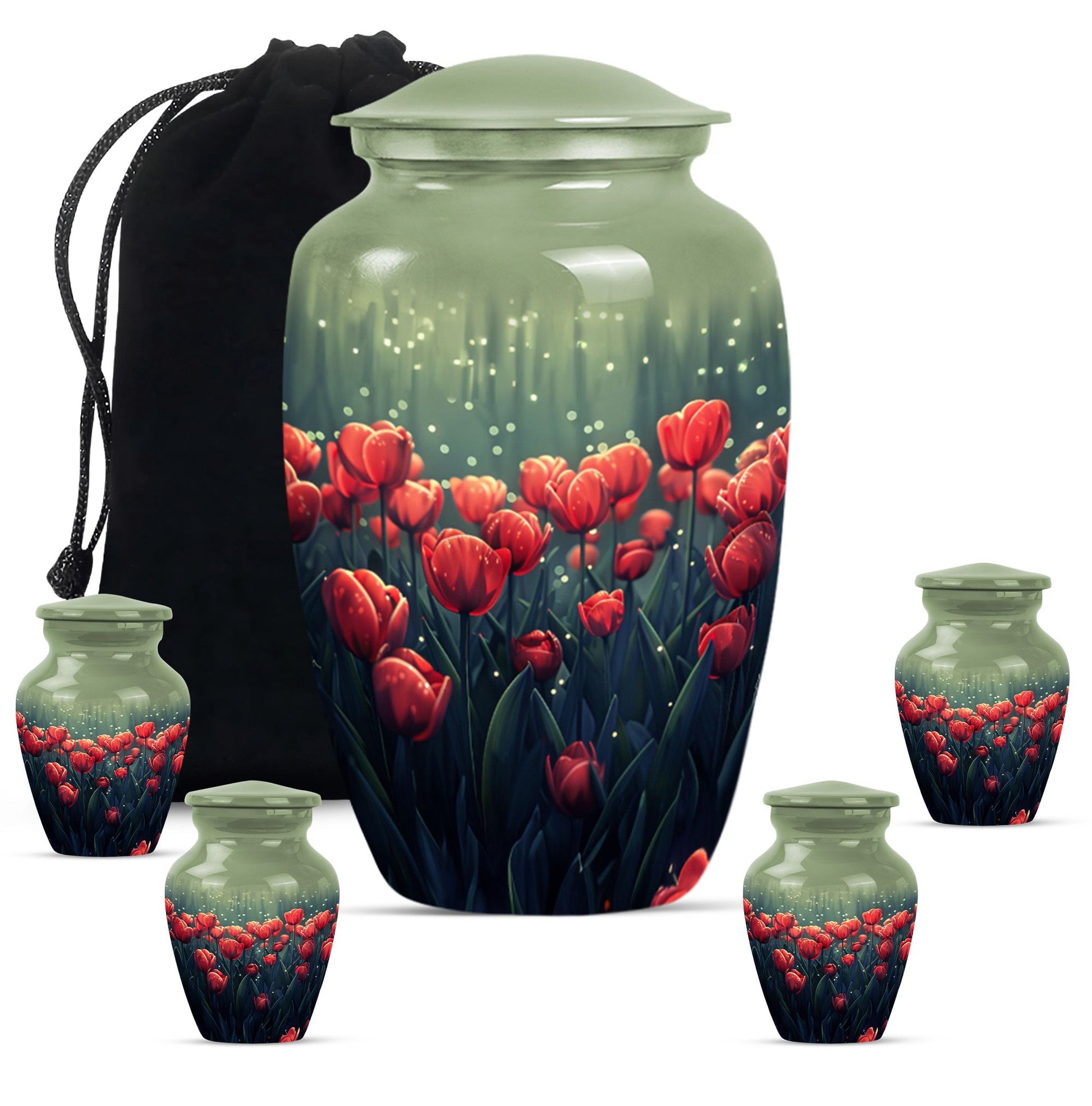 Tulip Theme Large Urn With 4 Keepsake Urn