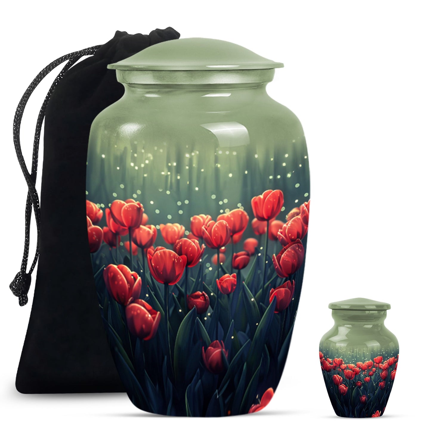 Tulip Theme Large Urn With 1 Keepsake Urn