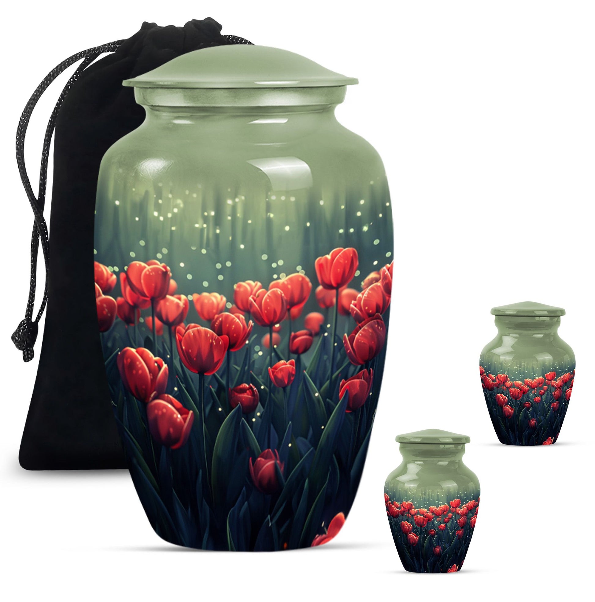 Tulip Theme Large Urn With 2 Keepsake Urn