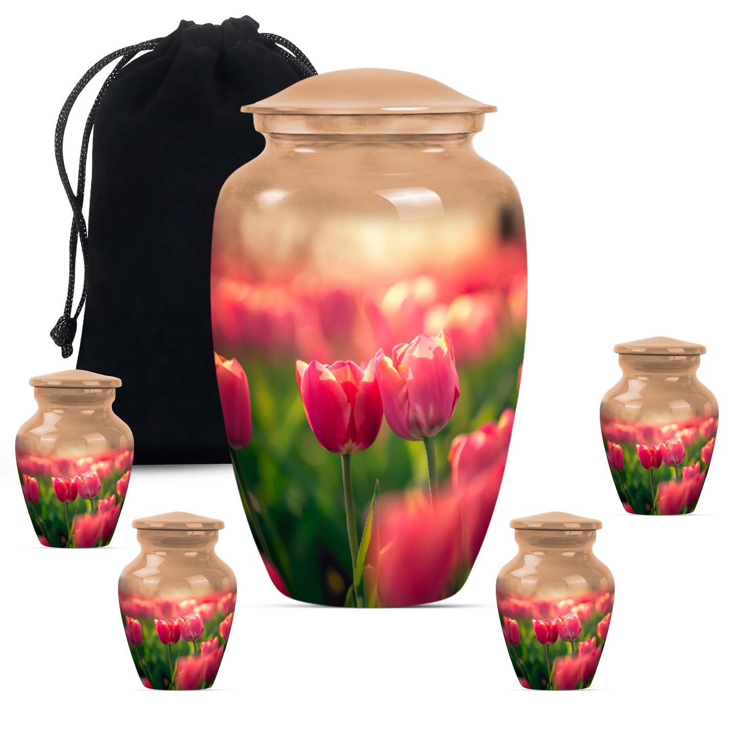 Tulip Theme Large Urn With 4 Keepsake Urn