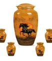 Horse Theme Large Urn With 4 Keepsake Urn