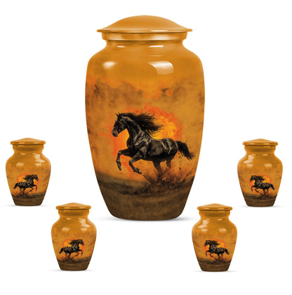 Horse Theme Large Urn With 4 Keepsake Urn