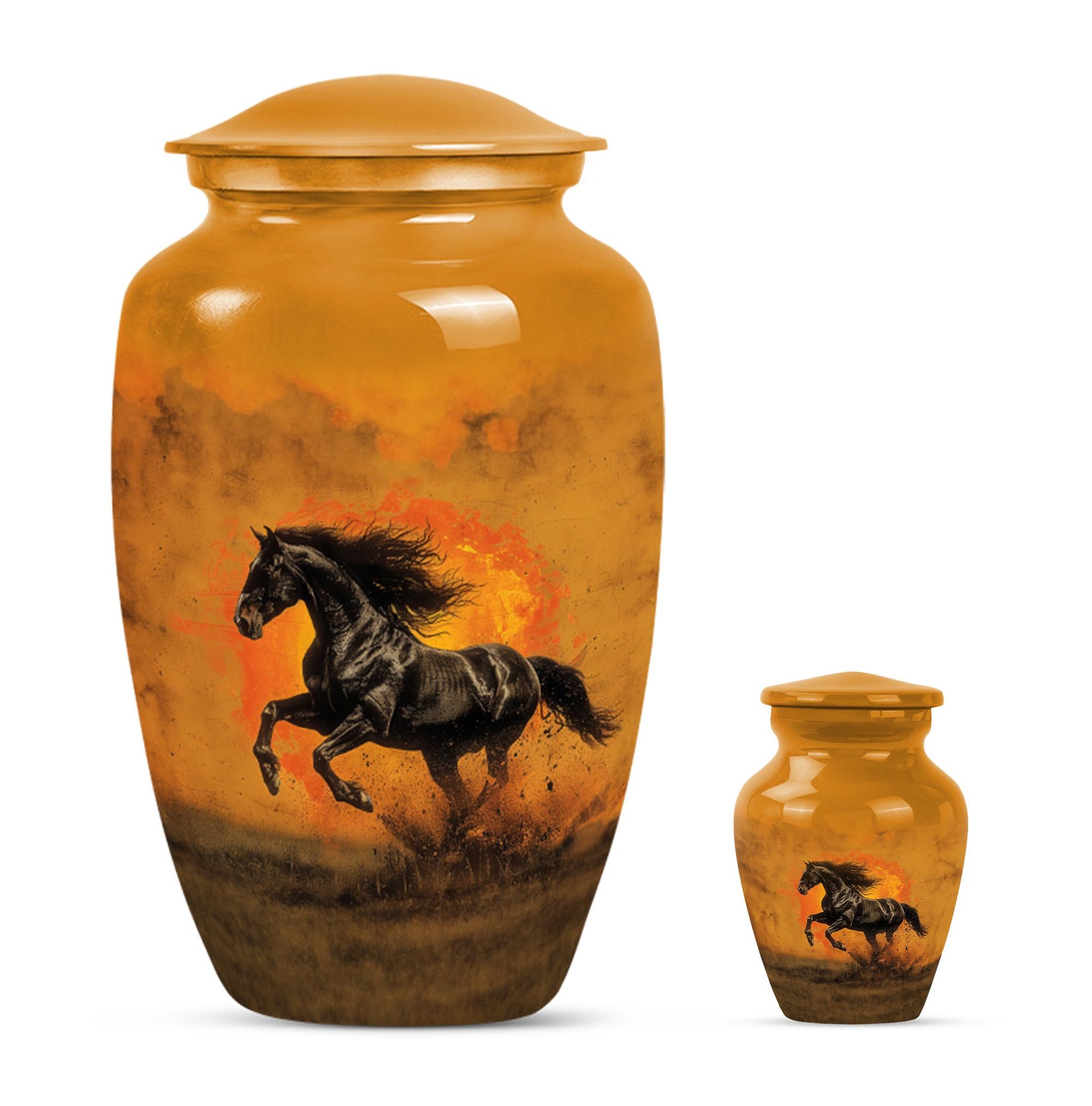 Horse Theme Large Urn With 1 Keepsake Urn