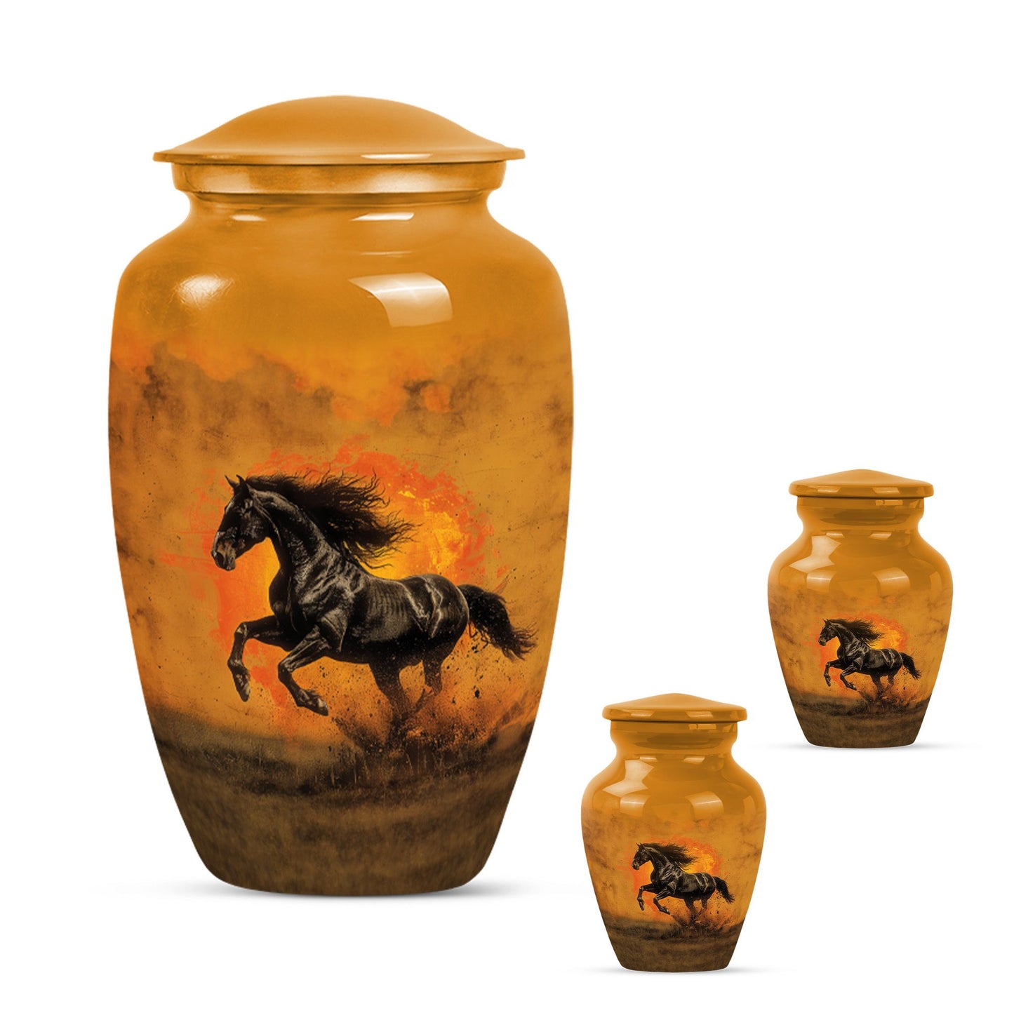 Horse Theme Large Urn With 2 Keepsake Urn