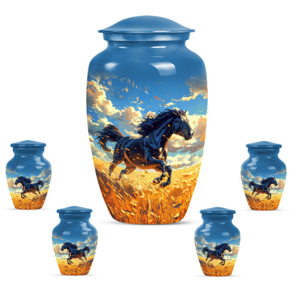 Horse Theme Large Urn With 4 Keepsake Urn