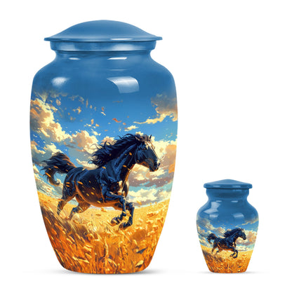 Horse Theme Large Urn With 1 Keepsake Urn