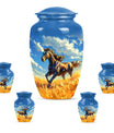 Horse Theme Large Urn With 4 Keepsake Urn