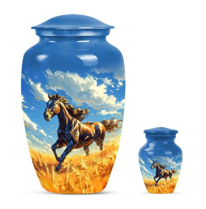 Horse Theme Large Urn With 1 Keepsake Urn