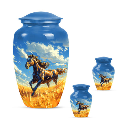 Horse Theme Large Urn With 2 Keepsake Urn