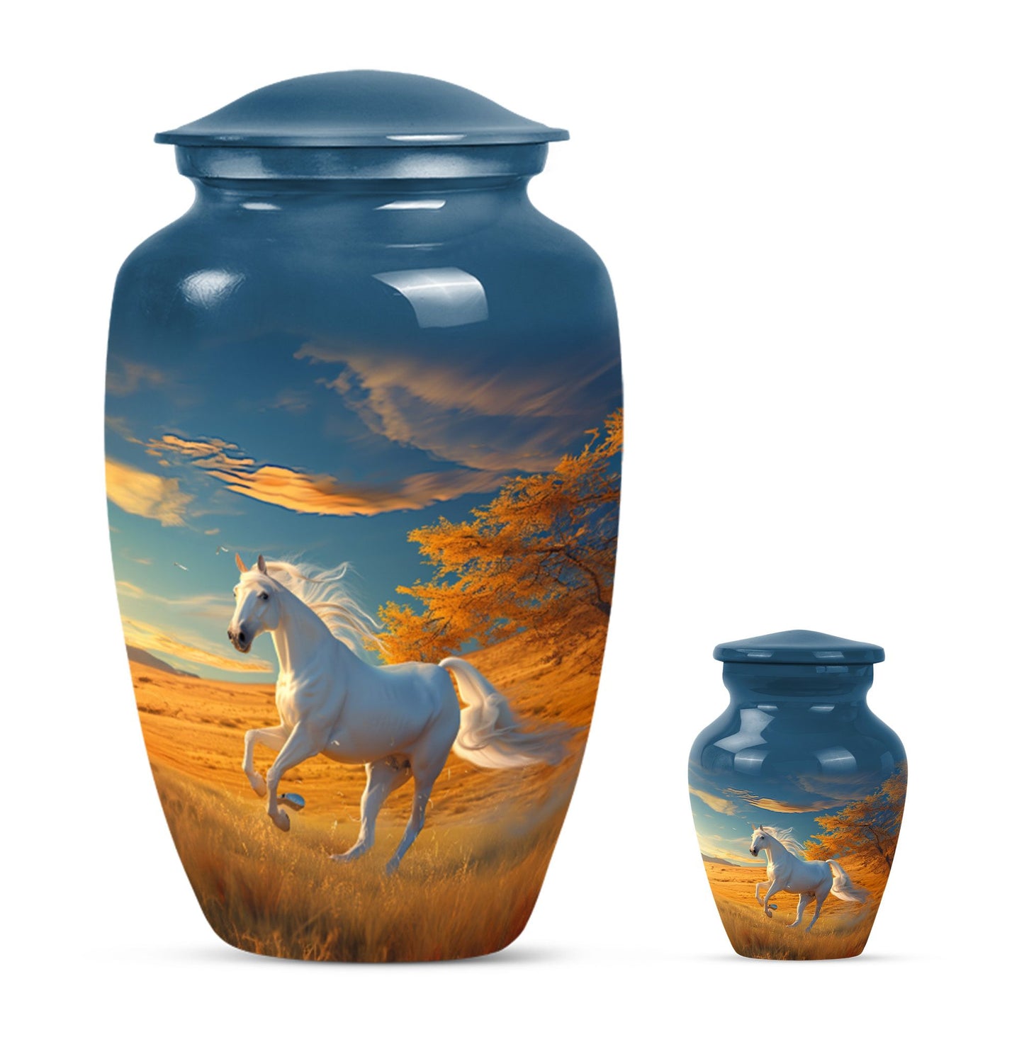 Horse Theme Large Urn With 1 Keepsake Urn