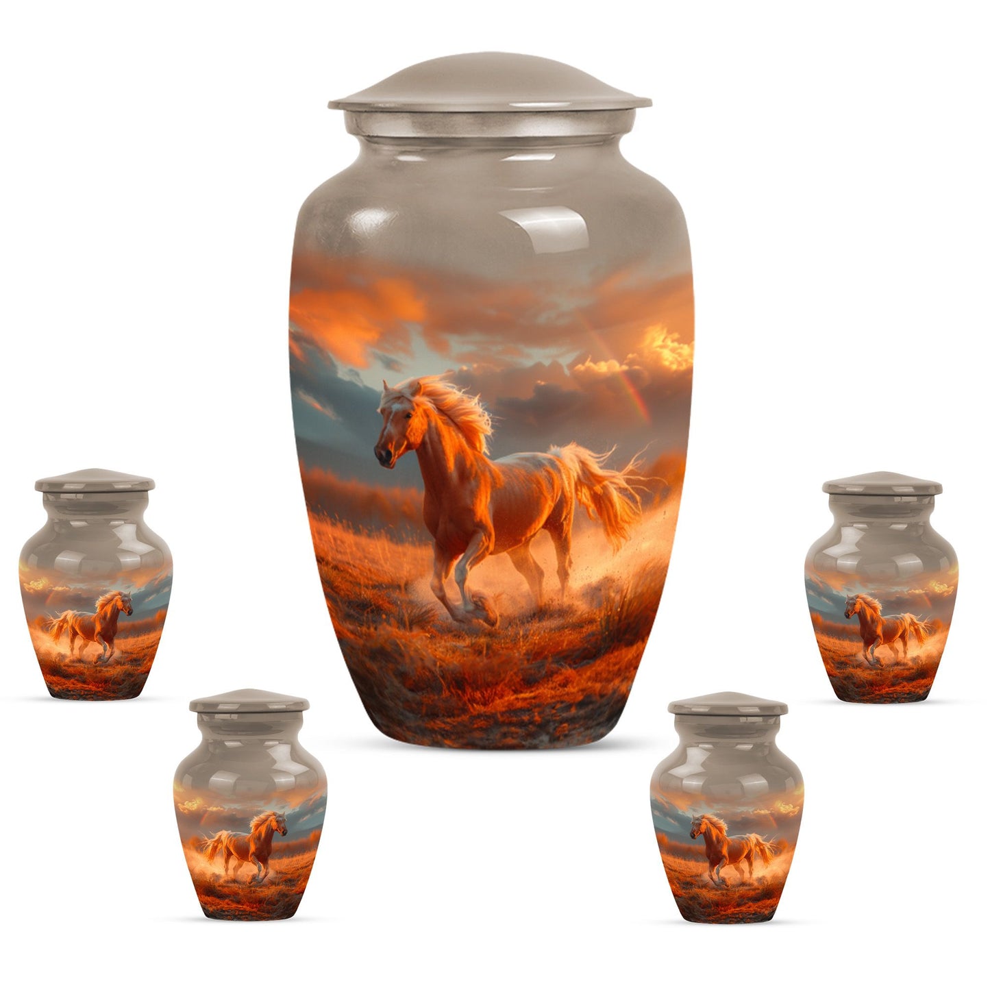 Horse Theme Large Urn With 4 Keepsake Urn