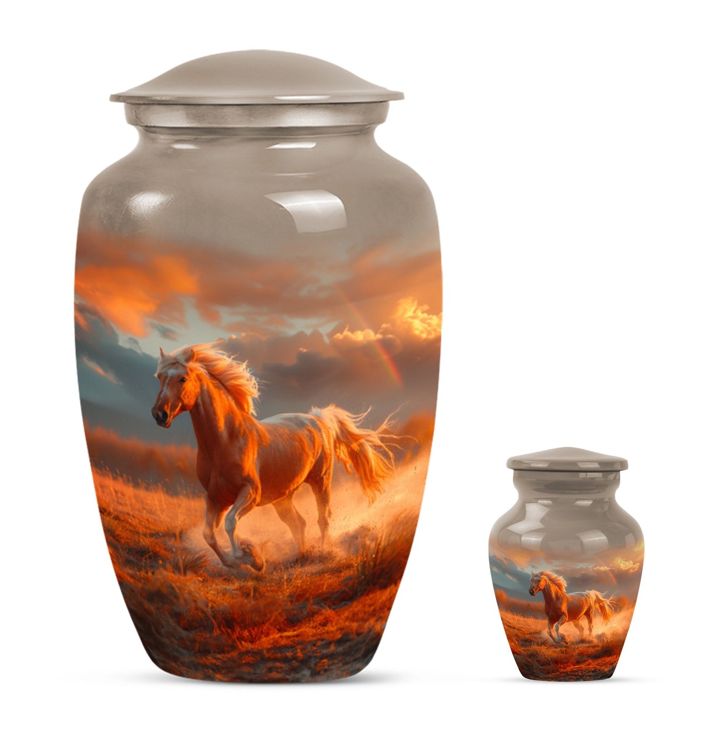 Horse Theme Large Urn With 1 Keepsake Urn