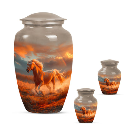 Horse Theme Large Urn With 2 Keepsake Urn