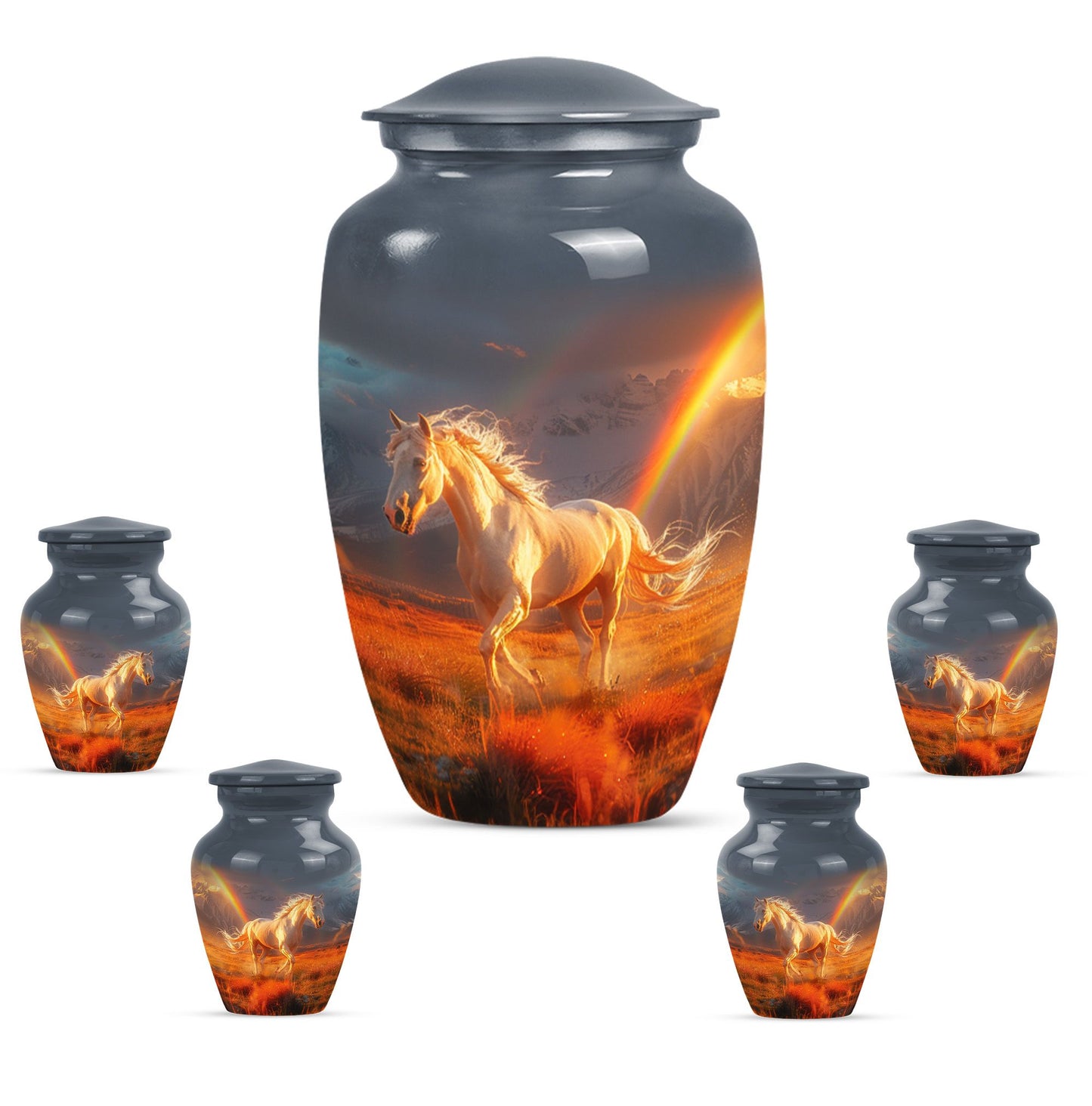 Horse Theme Large Urn With 4 Keepsake Urn