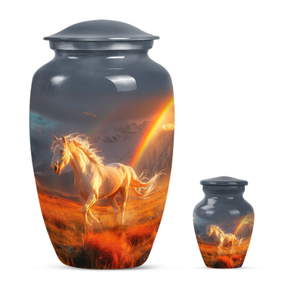 Horse Theme Large Urn With 1 Keepsake Urn