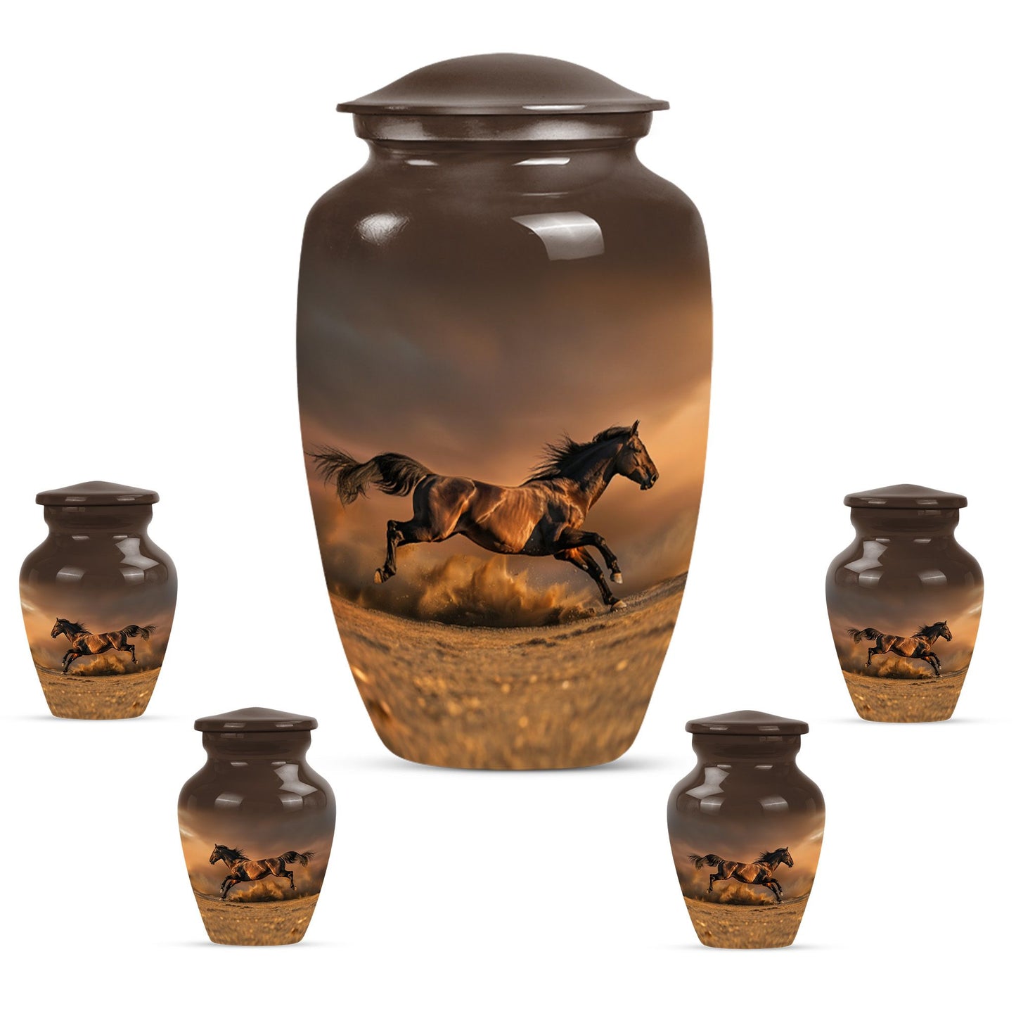 Horse Theme Large Urn With 4 Keepsake Urn