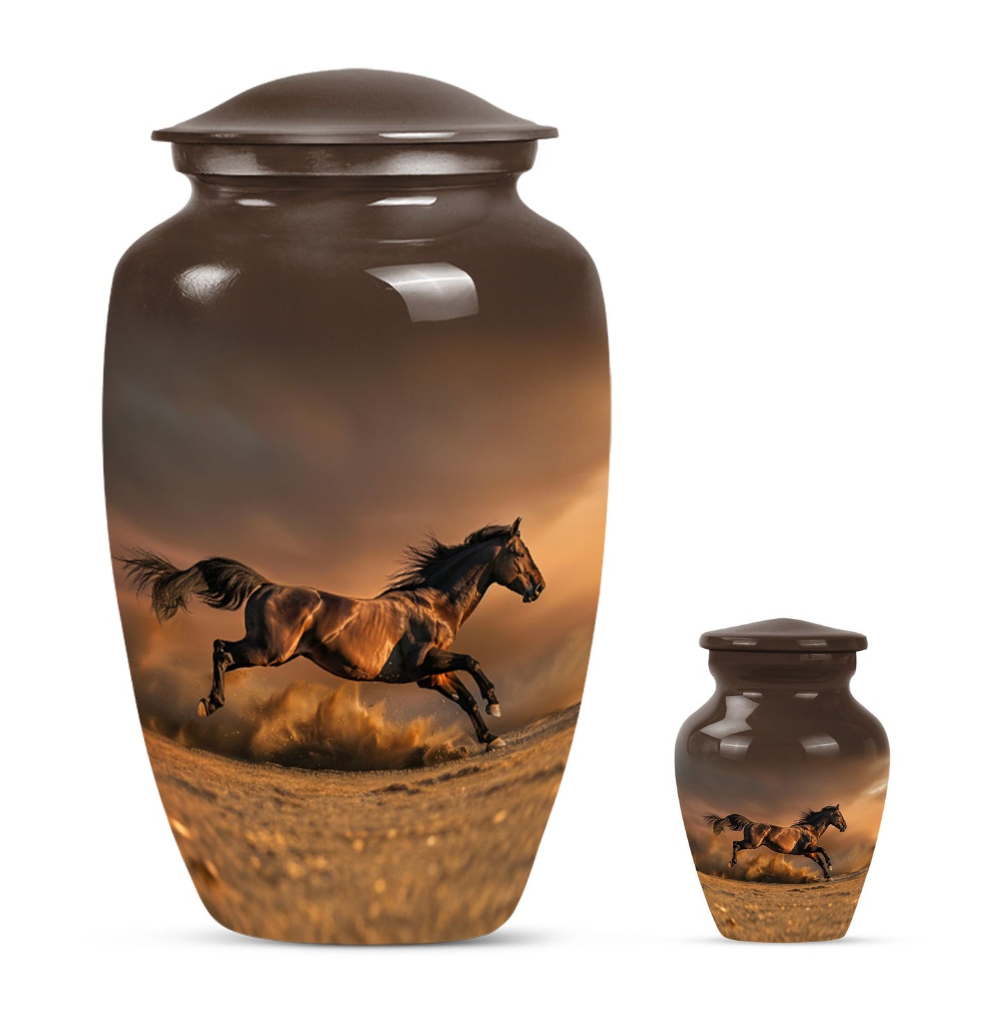 Horse Theme Large Urn With 1 Keepsake Urn