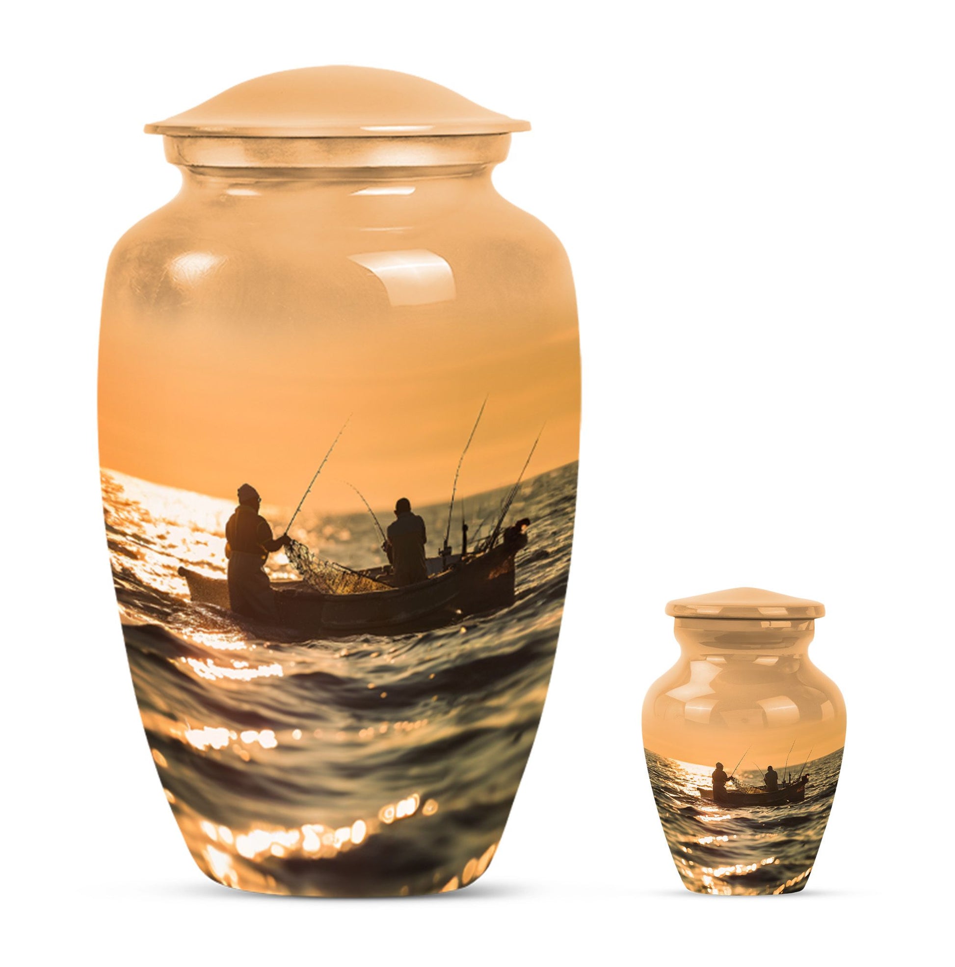 Fishing Theme Large Urn With 1 Keepsake Urn
