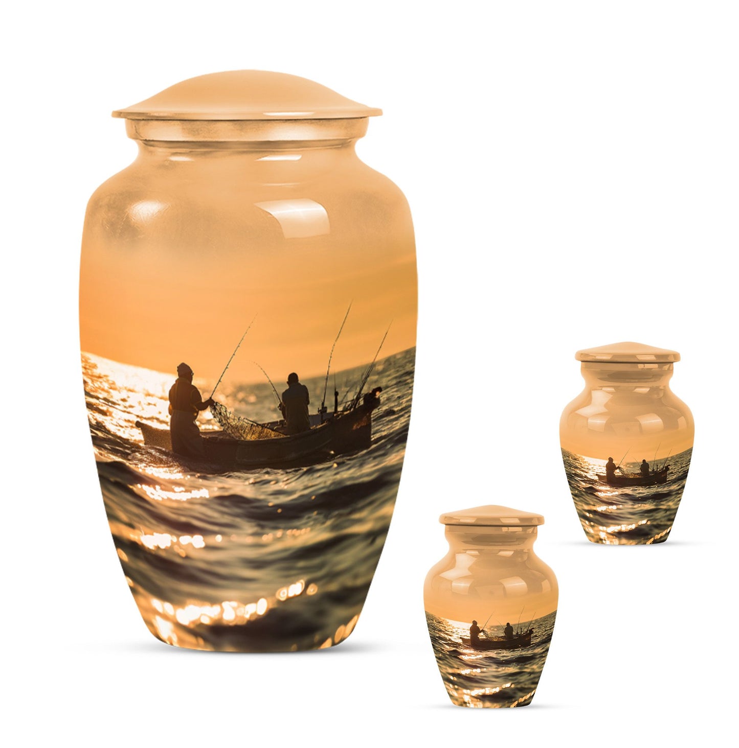 Fishing Theme Large Urn With 2 Keepsake Urn