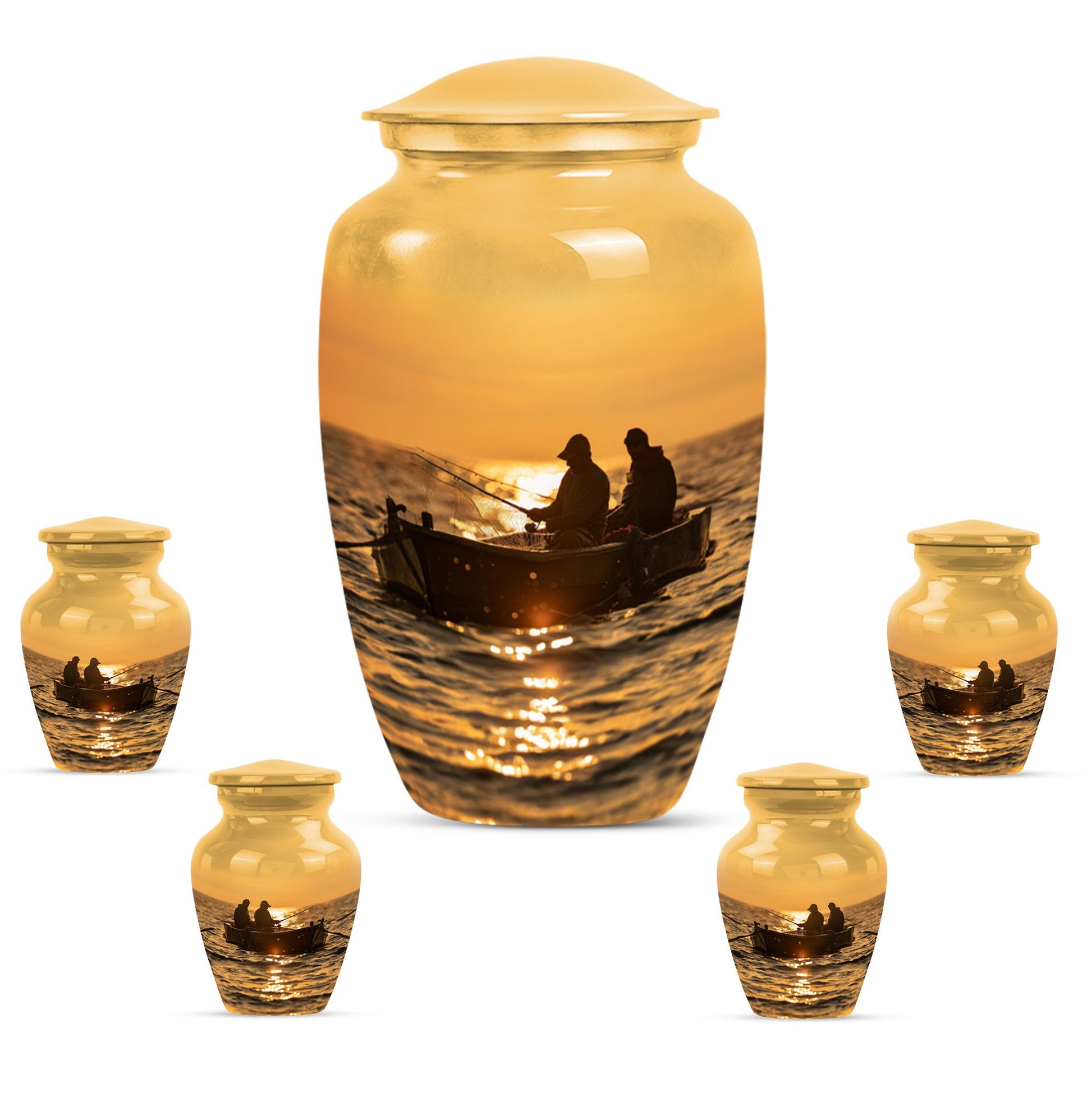 Fishing Theme Large Urn With 4 Keepsake Urn