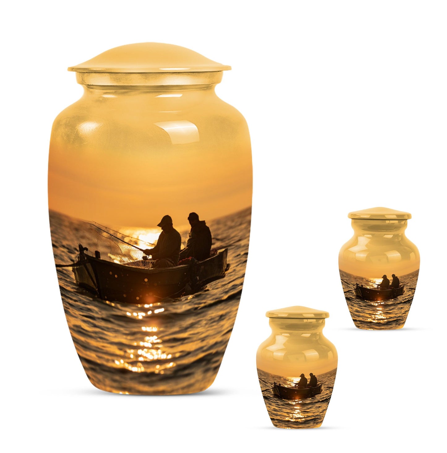 Fishing Theme Large Urn With 2 Keepsake Urn