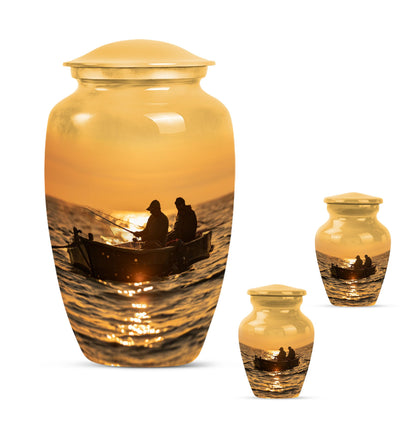 Fishing Theme Large Urn With 2 Keepsake Urn