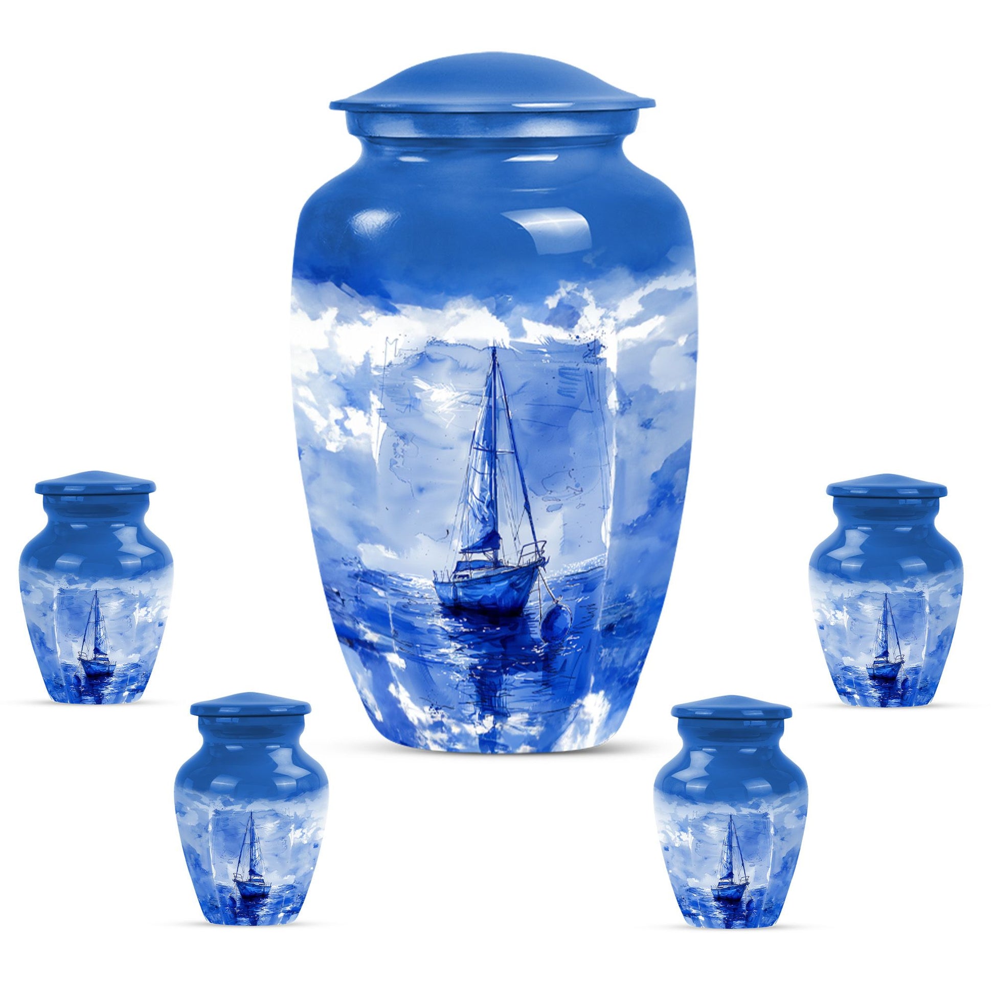 Fishing Theme Large Urn With 4 Keepsake Urn